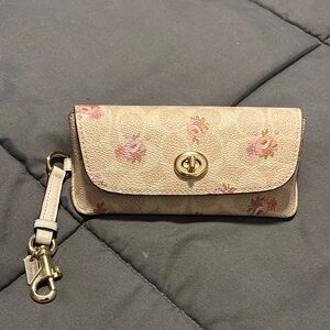 Coach Beige Floral Eyeglass Case Wristlet